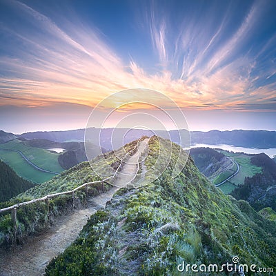 Sao Miguel Island and lake Ponta Delgada, Azores Stock Photo