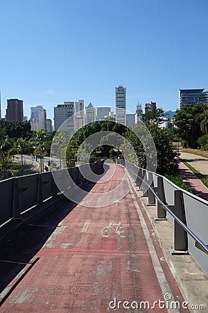 Sao Paulo/Brazil: bicycle path and cityscape Editorial Stock Photo