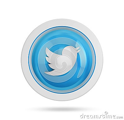 Sao Paulo, Brazil - January 22, 2023: 3D representation of the Twitter network icon in the shape of a sphere with reflections. 3D Cartoon Illustration