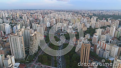 SAO PAULO, BRAZIL - MAY 3, 2018: Aerial view of city centre, residental and business buildings. In downtown from above. Drone shot in 4K stock video SAO PAULO, BRAZIL - MAY 3, 2018: Aerial view of city centre, residental and business buildings. In downtown from above. Drone shot in 4K stock video