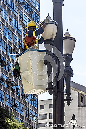 Maintance of street Light Editorial Stock Photo