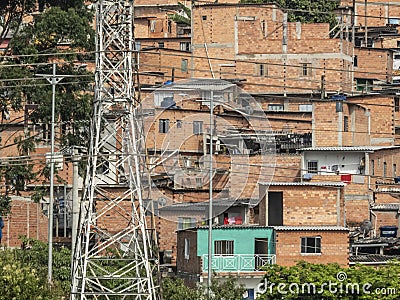 Shacks in the favellas, a poor neighborhood in Sao Paulo, big city in brazil Editorial Stock Photo