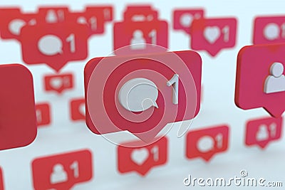 Sao Paulo, Brazil - October 4, 2022: 3D Illustration Social networking icons on message balloons, like and new friends Stock Photo