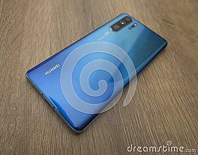 SAO PAULO, BRAZIL - OCTOBER 10, 2020: View of Smartphone HUAWEI P30 Pro Editorial Stock Photo