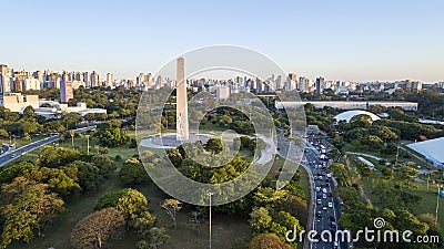 Sao Paulo city, obelisk monument and Ibirapuera Park Editorial Stock Photo