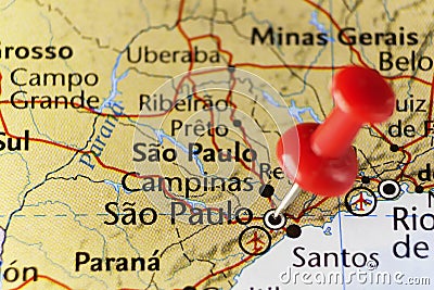 Sao Paulo pinned map, Brazil Stock Photo