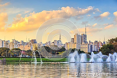 Sao Paulo skyline from Parque Ibirapuera park Editorial Stock Photo