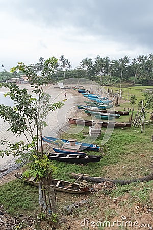 Sao Tome, dugouts on the beach Stock Photo