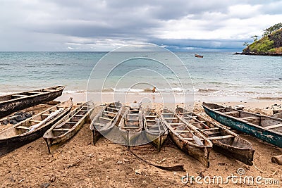 Sao Tome, wooden dugouts Stock Photo