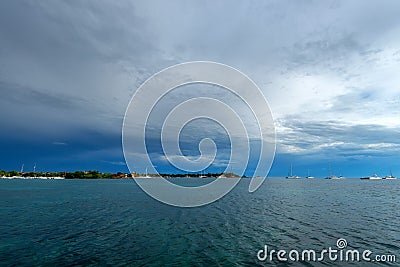 Saona Island coast distant view from water Stock Photo