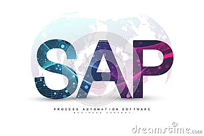 SAP Business process automation software. ERP enterprise resources planning system concept banner template. Technology Vector Illustration