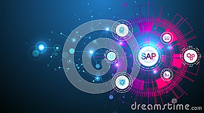 SAP Business process automation software. ERP enterprise resources planning system concept banner template. Technology Vector Illustration