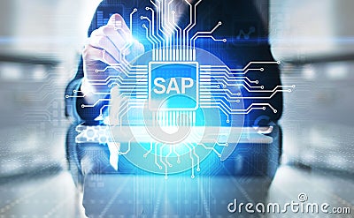 SAP - Business process automation software. ERP enterprise resources planning system concept on virtual screen. Stock Photo