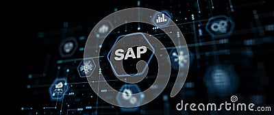 SAP - Business process automation software and management software. Icon on virtual screen Stock Photo