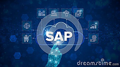 SAP Cloud System Software Automation - Enterprise Resource Planning (ERP) construction concept on virtual screen. Stock Photo