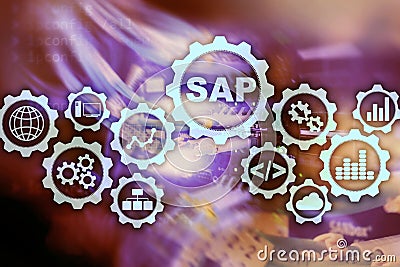 SAP System Software Automation concept on virtual screen data center. Stock Photo
