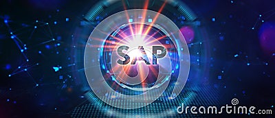 SAP System Software Automation concept on virtual screen data center. Business, modern technology, internet and networking concept Stock Photo