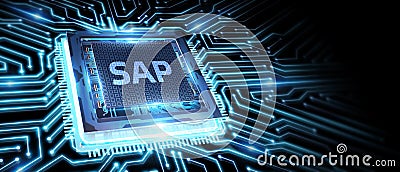 SAP System Software Automation concept on virtual screen data center. Business, modern technology, internet and networking concept Editorial Stock Photo