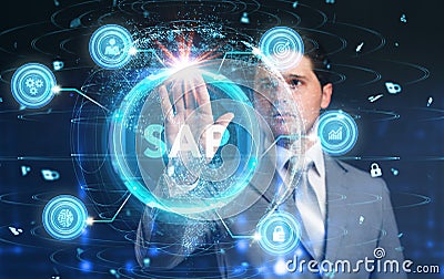 SAP System Software Automation concept on virtual screen data center. Business, modern technology, internet and networking concept Stock Photo