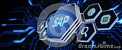 SAP System Software Automation concept on virtual screen data center. Business, modern technology, internet and networking concept Stock Photo