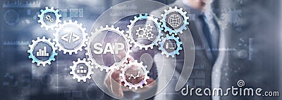 SAP System Software Automation concept on virtual screen Stock Photo