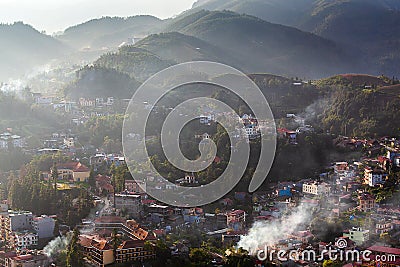 SaPa town during beautiful sunny day, Lao Cai province, northern Vietnam Stock Photo