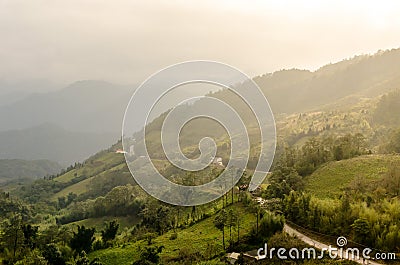 Sapa valley city in the mist in the morning, Vietnam Stock Photo