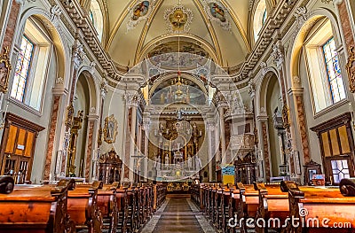 Sappada Saint Margherita Church interior Editorial Stock Photo