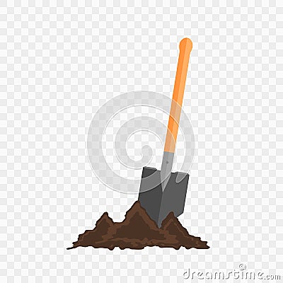 Sapper shovel in the ground. Gardening tool on checked background Vector Illustration