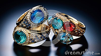 sapphire and ruby gold rings Stock Photo