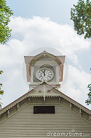 Sapporo city clock tower and blue sky in summer Stock Photo