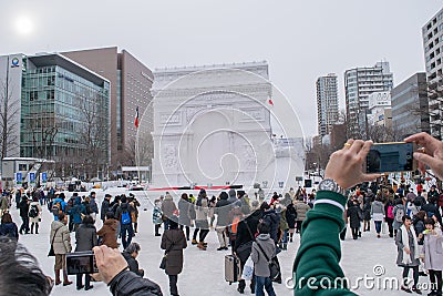 Sapporo, Japan - February 2017: The 68th Sapporo Snow Festival at Odori Park Editorial Stock Photo
