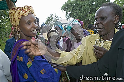 Sarah Kilemi, wife of Parliament member Kilemi Mwiria, speaks to Women without Husbands women who have been ostracized from Editorial Stock Photo