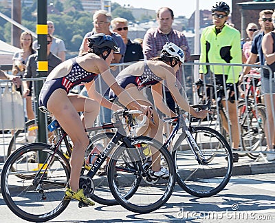 Sarah True and Katie Zaferes cycling Editorial Stock Photo