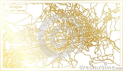 Sarajevo Bosnia and Herzegovina City Map in Retro Style in Golden Color. Outline Map Stock Photo