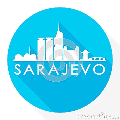 Sarajevo, Bosnia and Herzegovina Flat Icon. Skyline Silhouette Design. City Vector Art Famous Buildings. Vector Illustration