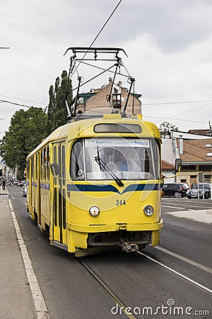 Sarajevo, Bosnia-Herzegovina, July 16 2017: Sarajevo Tram, Tatra K2 series Editorial Stock Photo