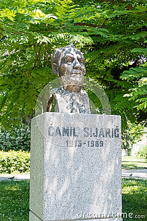Bust of Yugoslavian novelist and short story writer Camil Sijaric Editorial Stock Photo