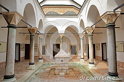 The internal courtyard of Gazi Husrev bey`s Museum, located in Kursumlija Medrasa Editorial Stock Photo