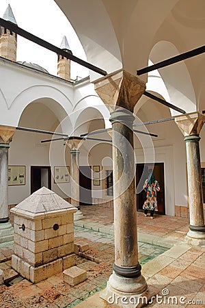 The internal courtyard of Gazi Husrev bey`s Museum, located in Kursumlija Medrasa Editorial Stock Photo