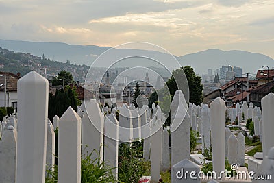 Sarajevo, Bosnia. View of the city at sunset. Graveyard Stock Photo
