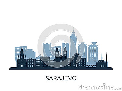 Sarajevo skyline, monochrome silhouette. Vector Illustration