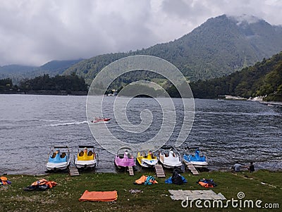 Sarangan lake and view under lawu mountain Editorial Stock Photo