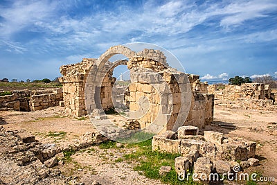 Saranta Kolones, ruined medieval fortress in Paphos Archaeological Park, Cyprus Stock Photo