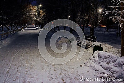 Saratov, Astrakhan street/ Russia - Night life on winter Saratov park. Stock Photo