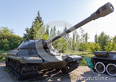 Saratov, Russia - August 16, 2018: Soviet heavy armored tank in Victory Park Editorial Stock Photo