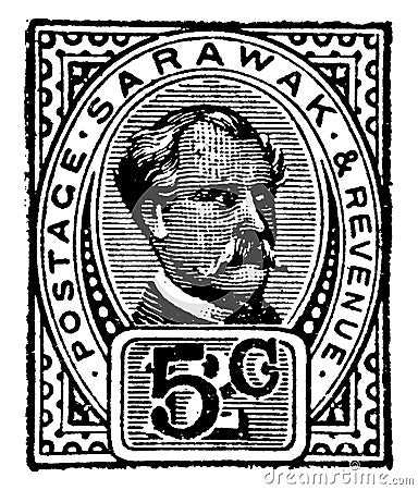 Sarawak 5 Cents Stamp in 1891, vintage illustration Vector Illustration