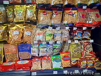 Sarawak,Malaysia -July 13, 2019 : in aeon mall supermarket product of snack various kind food Malaysia view on February 20 2019 in Editorial Stock Photo