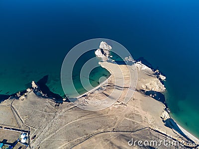 Sarayskiy beach. Shamanka Rock. Lake Baikal at Olkhon Island. the village of Khuzhir Stock Photo