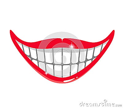 Sarcastic and funny cartoon smile with glitter teeth. Vector illustration on white background. Vector Illustration